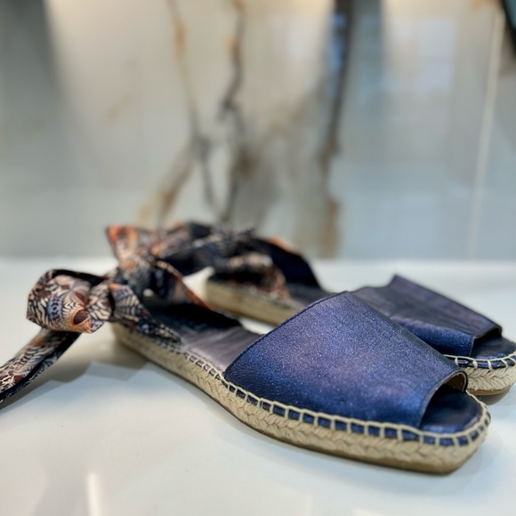 Marine Blue Leather Espadrilles - Picture 3 of 4